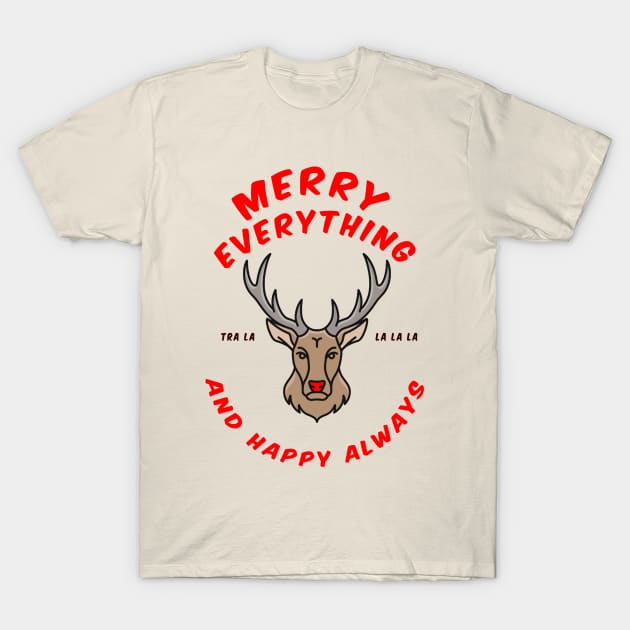 Merry Christmas Red Nosed Reindeer T-Shirt by Closeddoor